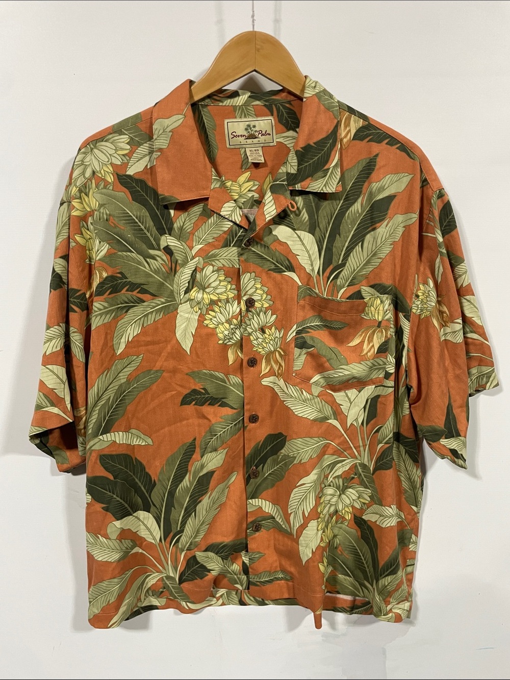 Men's 100% silk Orange Tropical Camp Shirt